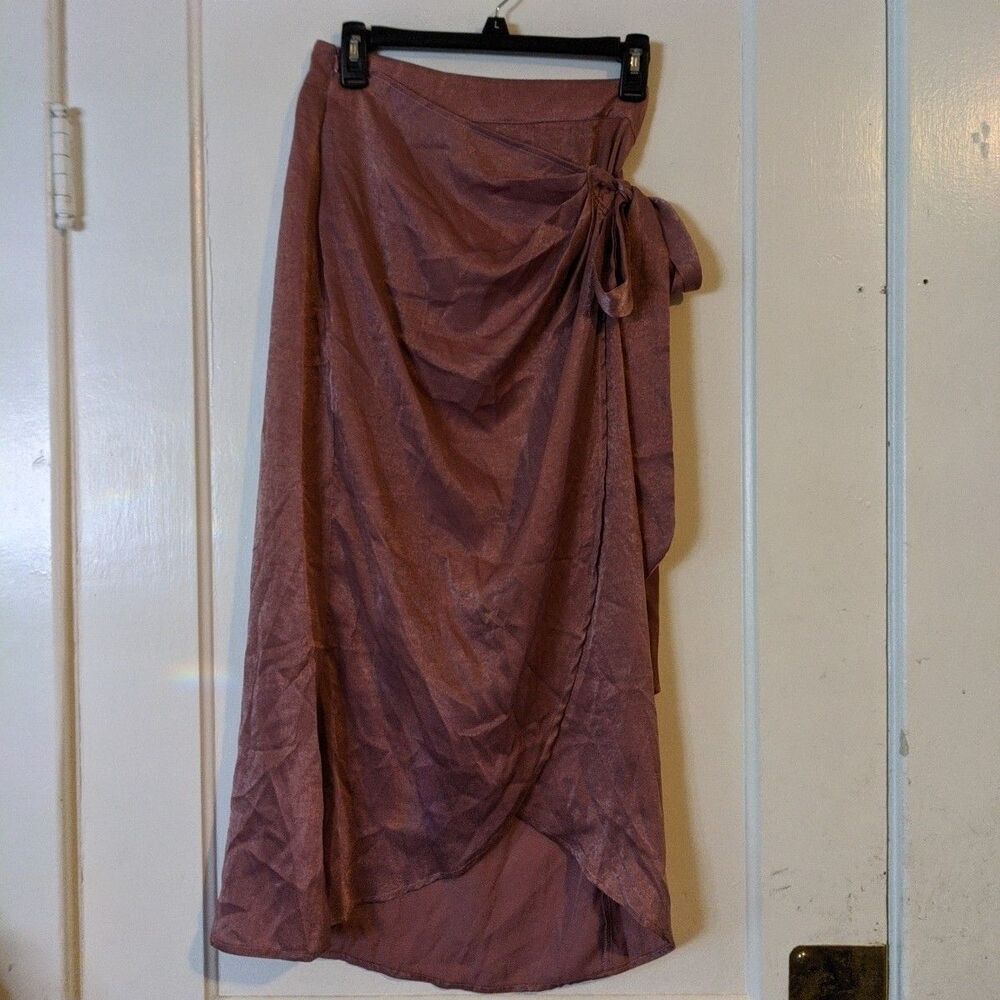 Rose Gold Pink Shimmer Wrap Midi Skirt S Fairy Whimsy Boho Cottagecore Festival